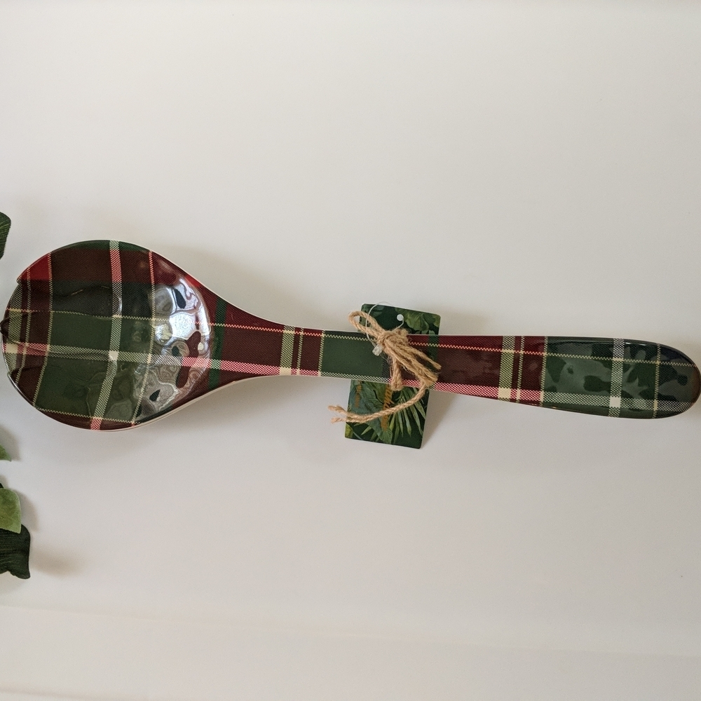 Tommy Bahama Melamine 2 Pc Spoon Fork Set Tartan Red Green - Picture 1 of 5
